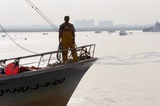 Pescador en un barco pesquero de Huelva