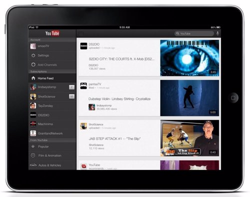 Aplicación de YouTube en el iPad