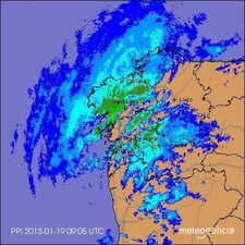 Imagen del radar en Galicia borrasca Gong