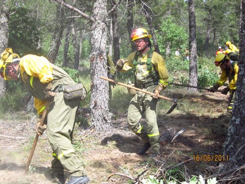 Brigadistas De La Base De Lubia (Soria) En Un Ejercicio Contra El Fuego