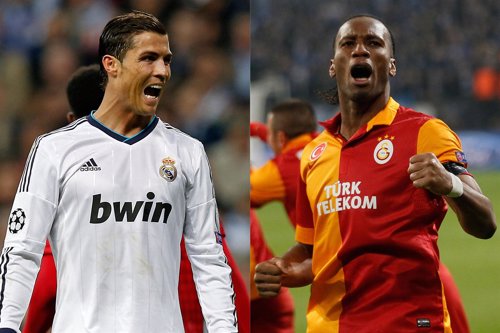 Cristiano Ronaldo (Real Madrid) y Didier Drogba (Galatasaray)