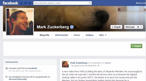 Perfil de Mark Zuckerberg en Facebook