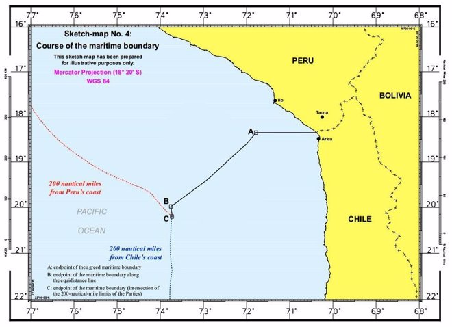 Foto: La CIJ mantiene 80 millas la actual frontera marítima desde la costa (CIJ/EP)