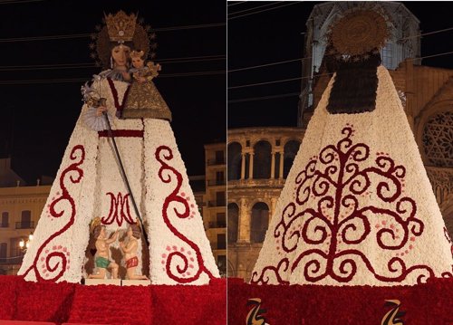 Manto de la Virgen de los Desamparados tras la ofrenda de las Fallas 2014.