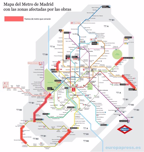 Mapa de obras del Metro