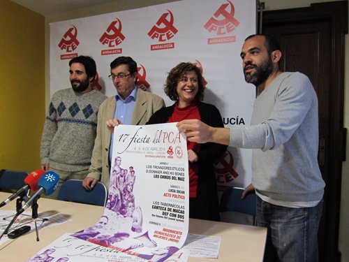 Fuentes, Centella, Doblas y Mariscal en la presentación de la XVII Fiesta del PC