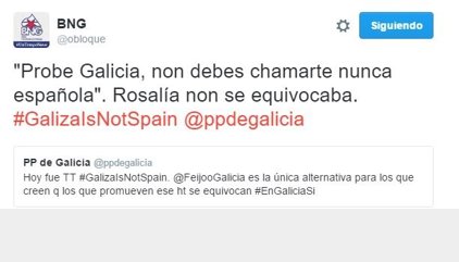 Partidarios y detractores de la independencia se enzarzan en Twitter a costa de #GalizaIsNotSpain