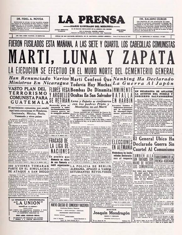 Prensa, Muerte de Farabundo Martí