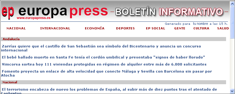 Imagen del boletín personalizado