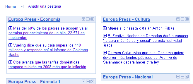 Ejemplo de integración en la página principal de Google