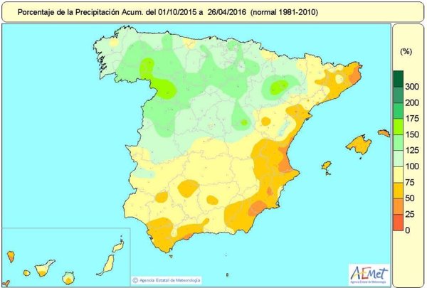El balance de lluvias deja atrás el déficit y supera en un 2% el nivel normal de precipitación en el conjunto de España