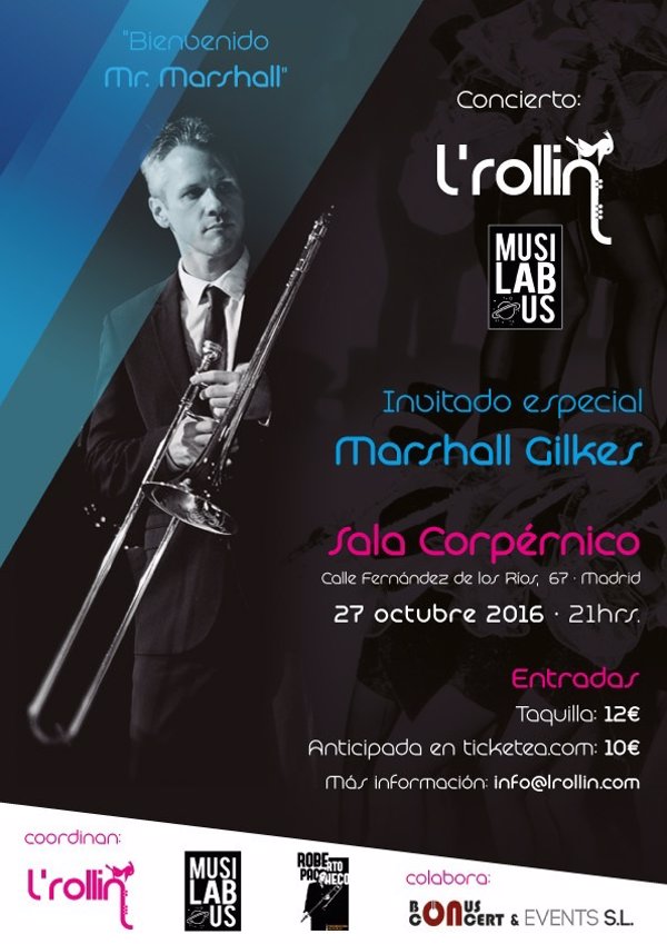 L'Rollin Clarinet Band, MusíLabUs y Marshall Gilkes tocarán en Madrid el 27 de octubre en 'Bienvenido Mr. Marshall'