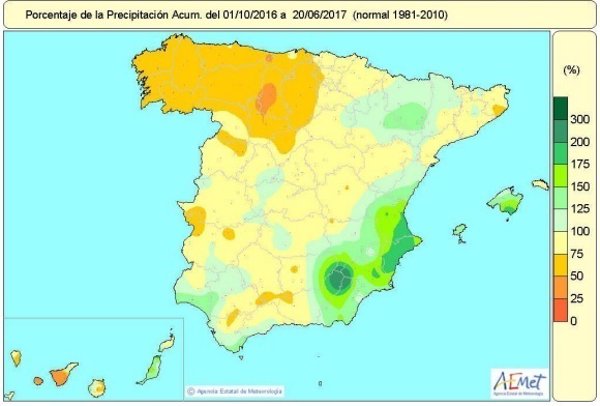 La falta de lluvias acumulada desde octubre en España alcanza el 13% y supera el 25% en el noroeste peninsular