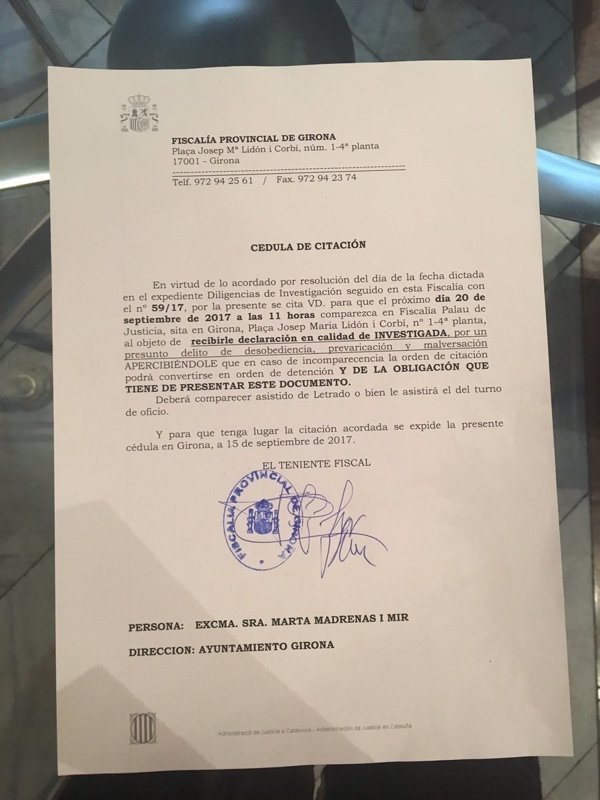 La Fiscalía cita a declarar a la alcaldesa de Girona como investigada