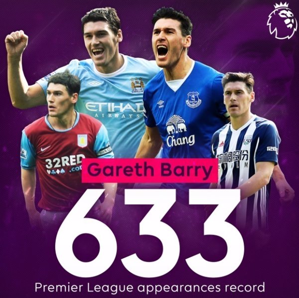 Gareth Barry se convierte en el jugador con más partidos en la historia de la Premier League