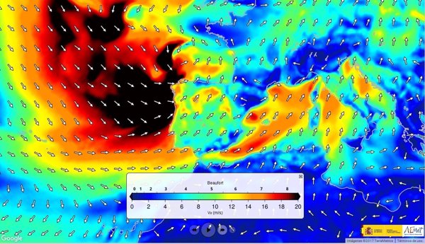 El temporal 'Ana' registra récord de viento de 64,12 Km/h en la boya de Cabo de Palos