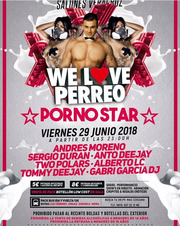Piden cancelar una fiesta organizada por una discoteca de Mora (Toledo) con el lema 'We Love Perreo. Pornostar'