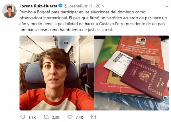Colombia sanciona a la diputada Ruiz-Huerta y le prohíbe entrar en su territorio en los próximo cinco años
