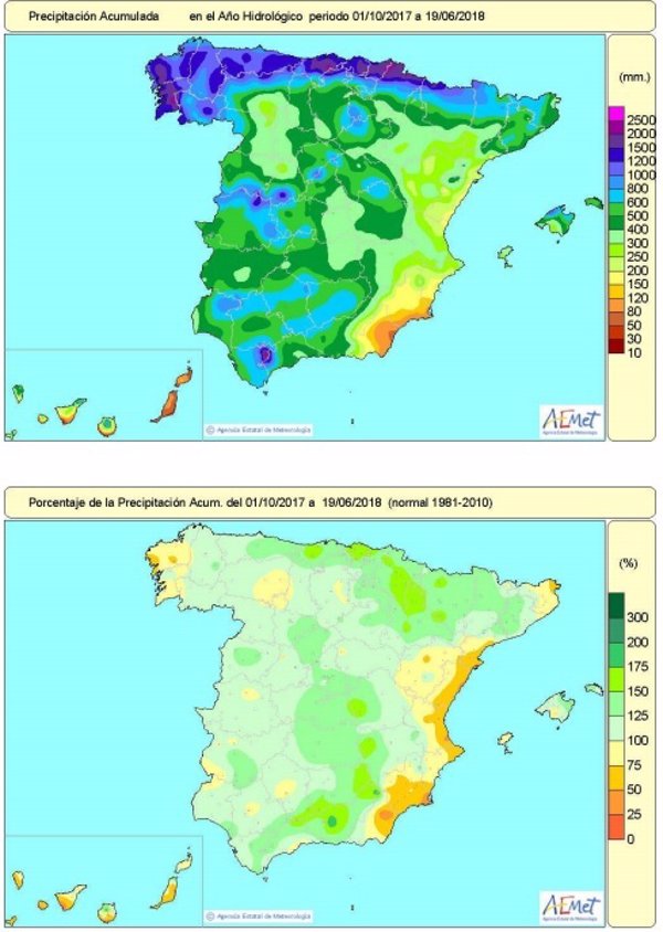 Las lluvias acumuladas desde octubre hasta el 19 de junio superan en un 14 por ciento el valor normal