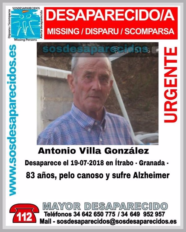 Buscan a un octogenario con alzheimer desaparecido en Ítrabo (Granada)