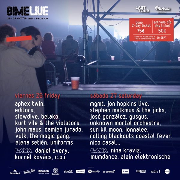 GusGus, Nico Casal y Uniforms se suman al cartel de BIME Live 2019 junto a los confirmados Aphex Twin, MGMT y Editors