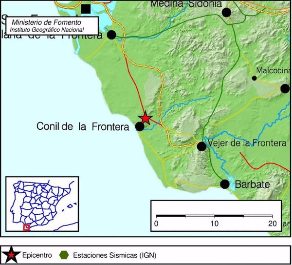 Registrado un terremoto de magnitud 4 en Conil de la Frontera (Cádiz)