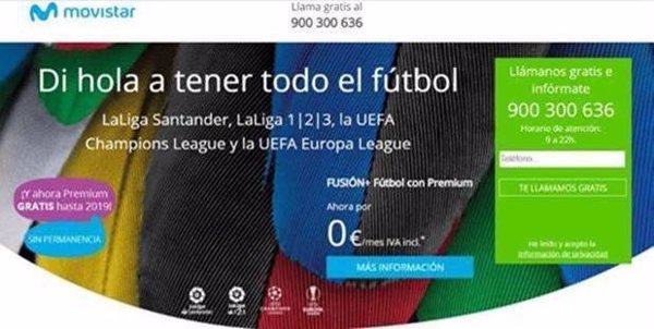Autocontrol califica de engañosa una publicidad de Telefónica sobre una oferta de Fútbol en su paquete Fusión +