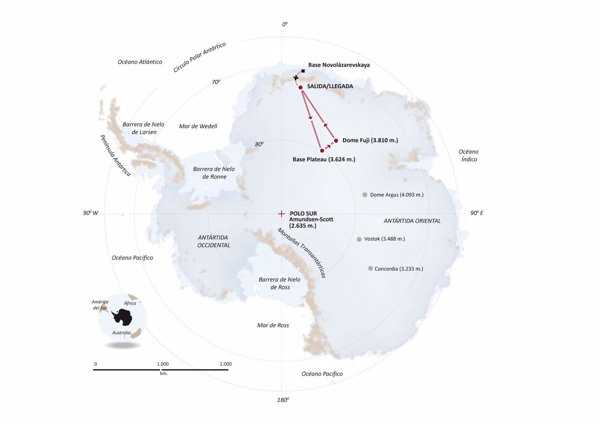 La expedición del trineo de viento llega al hielo de la Antártida con temperaturas de -6ºC, sol y sin viento