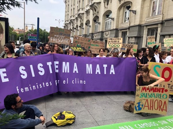 Una veintena de jóvenes piden ante el Congreso la declaración de emergencia climática y políticas feministas