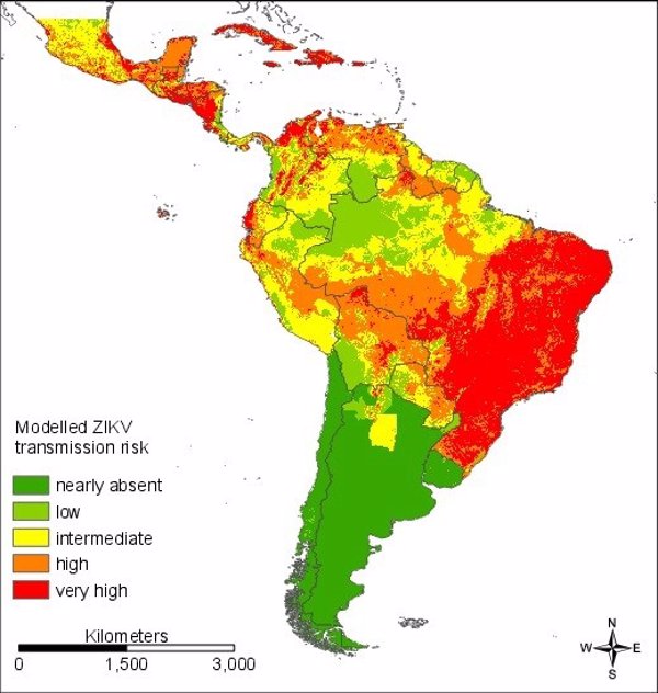 Científicos desarrollan un mapa sobre el riesgo de infección por Zika en Sudamérica