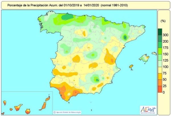 Las lluvias acumuladas desde el 1 de octubre superan en un 11% el valor normal en el conjunto de España