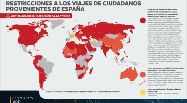 Cien países prohíben la entrada de españoles o han suspendido las conexiones con España