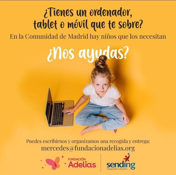 Fundación Adelias apoya a familias sin equipos informáticos para que sus hijos asistan a clases online