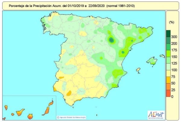 El año hidrológico encara la última semana con un 13% más de lluvias de lo normal en el conjunto de España