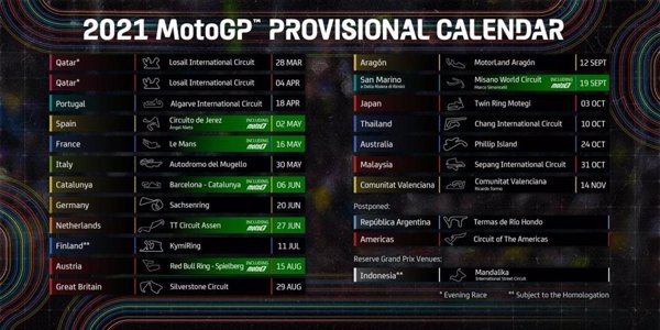 El Mundial 2021 de MotoGP empezará con una doble cita en Catar