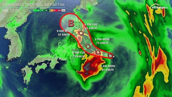 La tormenta tropical Nepartak tocará tierra en Japón en plenos JJOO con rachas de viento de 110 kilómetros por hora