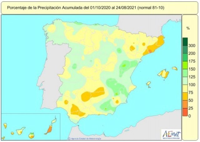 La falta de lluvias acumulada desde el 1 de octubre de 2020 hasta el 24 de agosto se mantiene en el 8 por ciento - Vimarsana News