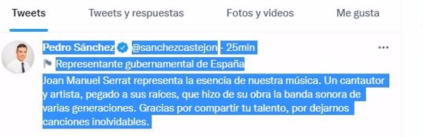 Pedro Sánchez a Serrat por su despedida de los escenarios: 