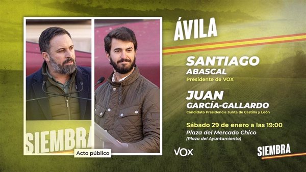 Abascal respaldará a García-Gallardo este sábado en Ávila y el domingo en Soria
