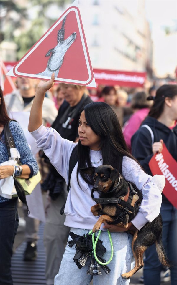 Unas 250 personas y sus perros piden al PSOE ante el Congreso que no excluya a los de caza de la Ley de bienestar animal