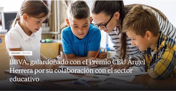 BBVA, galardonado con el Premio CEU Ángel Herrera por su colaboración con el sector educativo