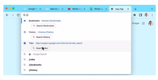 Google Chrome introduce identificadores con accesos directos al historial de búsqueda, pestañas y marcadores