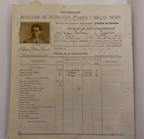 La Caja de las Letras del Cervantes recibe las fichas de estudiante de García Lorca en la Universidad de Granada