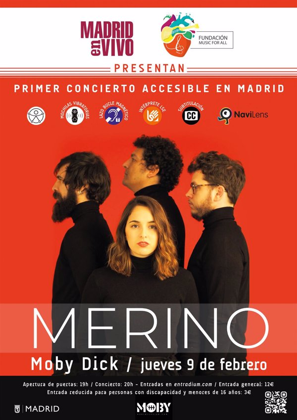 El grupo Merino ofrecerá el primer concierto 100% accesible en la sala Moby Dick de Madrid el 9 de febrero