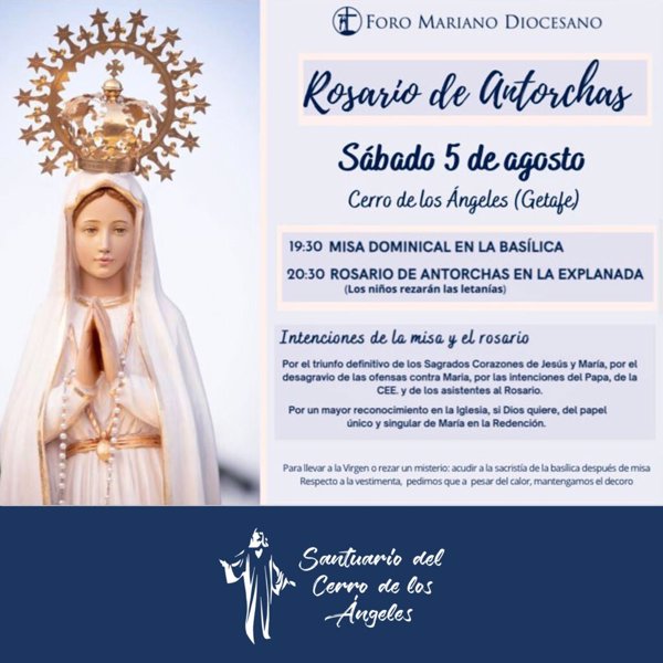 El Foro Mariano de la Diócesis de Getafe (Madrid) organiza un Rosario de Antorchas el sábado en el Cerro de los Ángeles