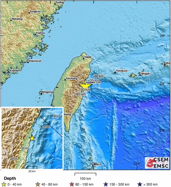 Al menos cuatro muertos y 57 heridos tras un terremoto de 7,4 grados y numerosas réplicas en Taiwán