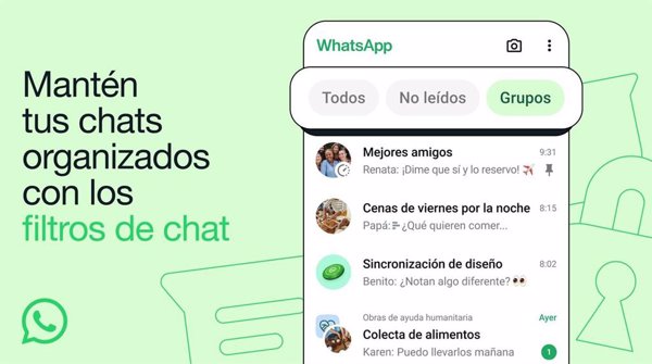 WhatsApp introduce filtros de chat para distinguir conversaciones individuales, mensajes no leídos y grupos