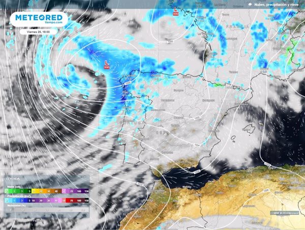 Una borrasca de Groenlandia dejará lluvia, frío y nieve a partir del jueves en España, según Meteored