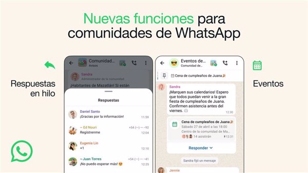 WhatsApp añade a las comunidades los eventos y las respuestas organizadas en grupos de avisos