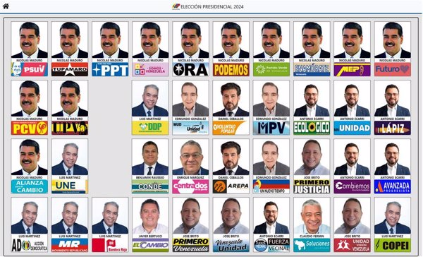 El Consejo Electoral venezolano publica la papeleta para las elecciones, con 13 fotos de Maduro